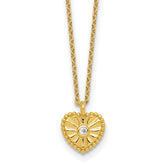 Sterling Silver Gold-tone Polished Beaded and Textured CZ Heart 16 Inch with 2 Inch Extension Necklace